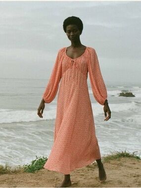NWT DOEN ORTENSIA DRESS ORANGE HILLSIDE BLOOM Long Sleeve Floral Dress L